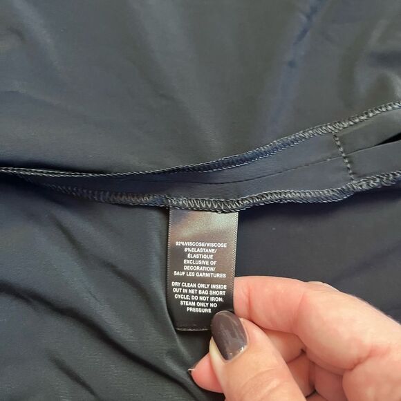 Lafayette 148 New York Navy Fluid Viscose Crepe Dress & Cardigan Set Size L - Picture 7 of 12